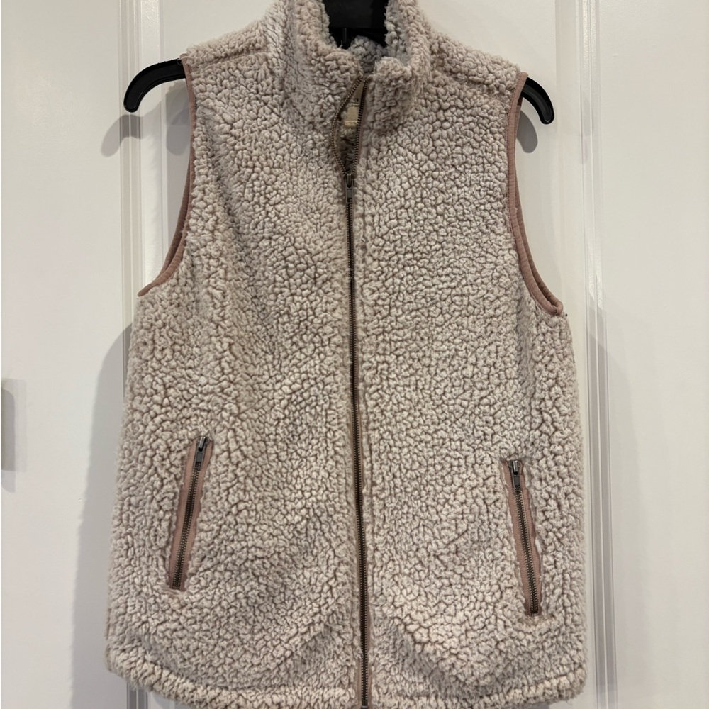 Thread & Supply Cream Fleece Vest with High Collar